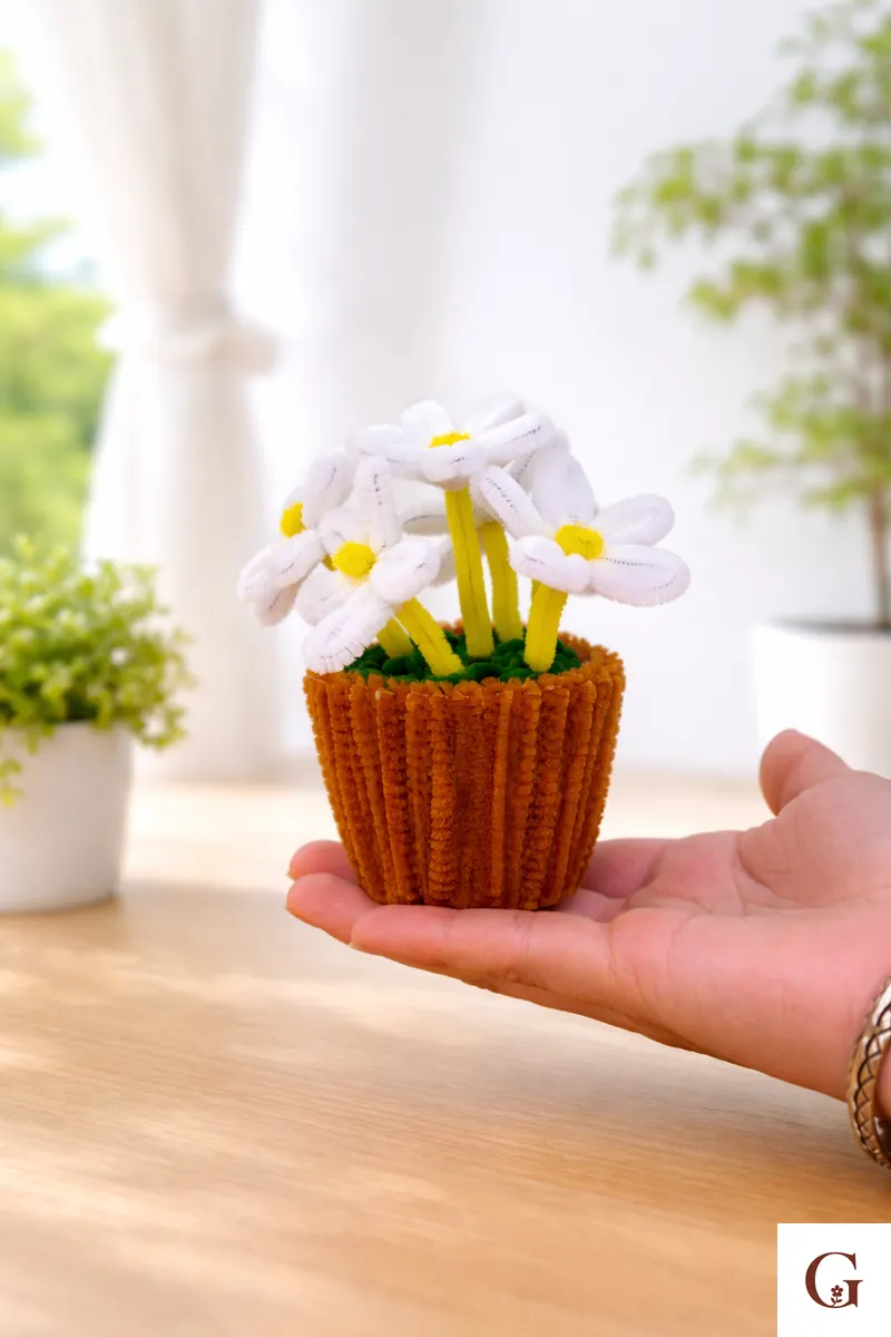 Mini Yellow Flower Pot - Handmade Gift by GulNest India