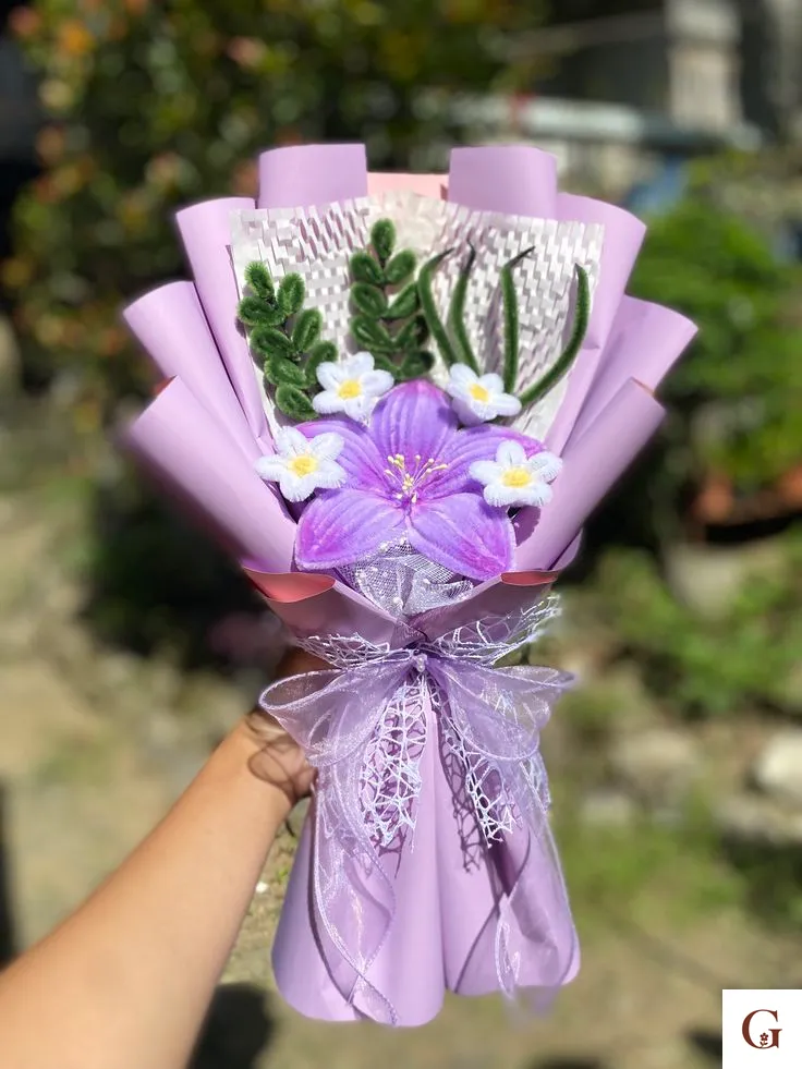 Hibiscus single purple bouquet - Handmade Gift by GulNest India